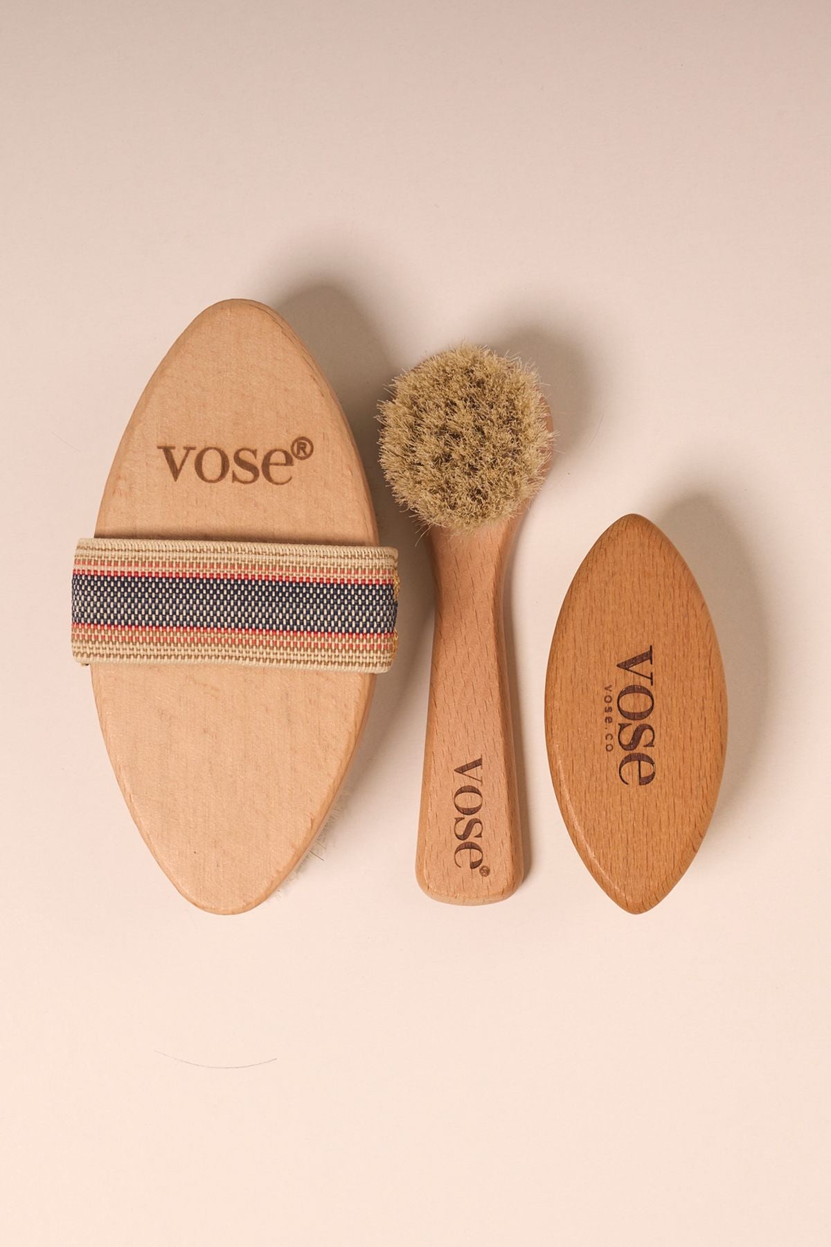 Set of 3 Natural Horse Hair Cellulite Brush (Magnolia) + Face Brush + Nail Brush