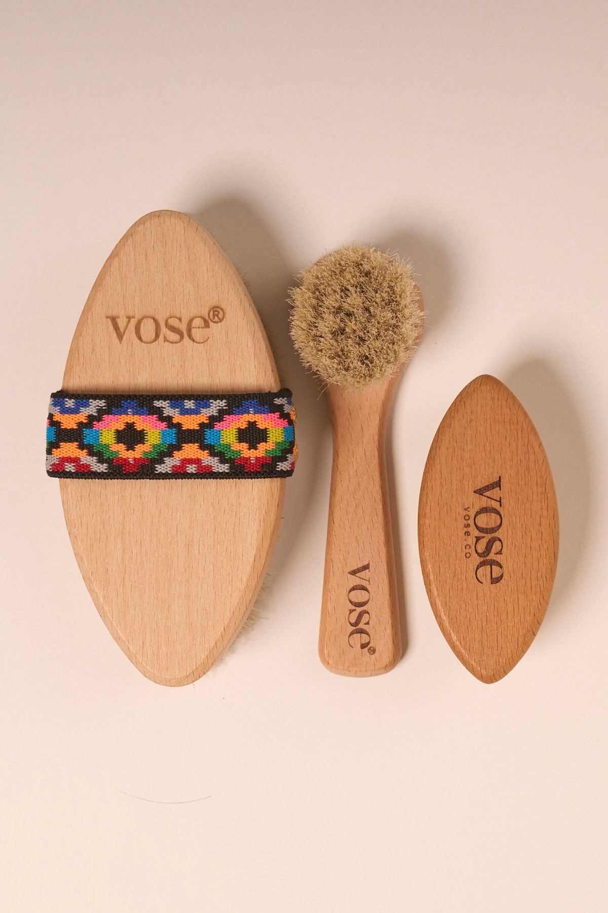 Set of 3 Natural Horse Hair Cellulite Brush (Tulip) + Face Brush + Nail Brush