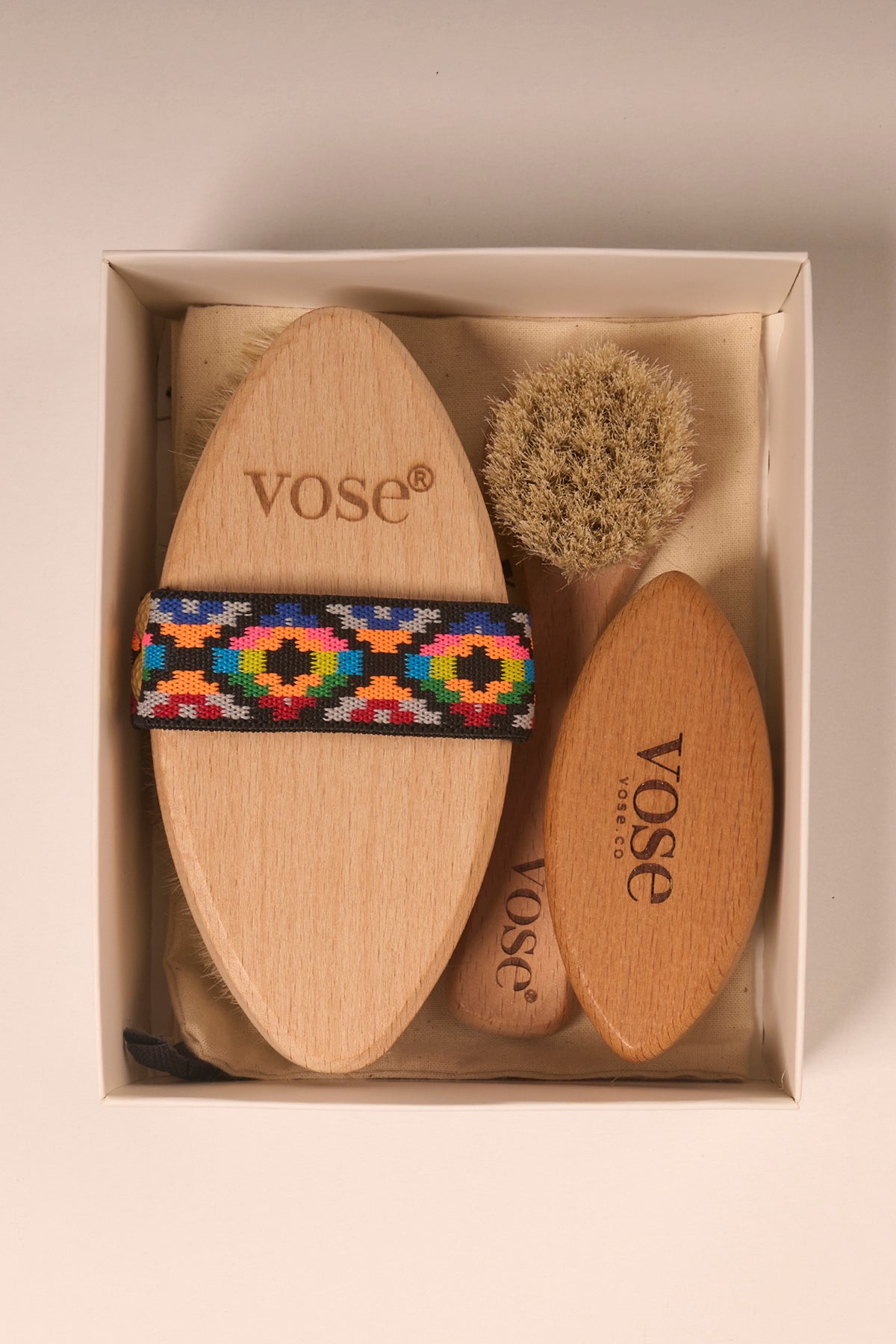 Set of 3 Natural Horse Hair Cellulite Brush (Tulip) + Face Brush + Nail Brush