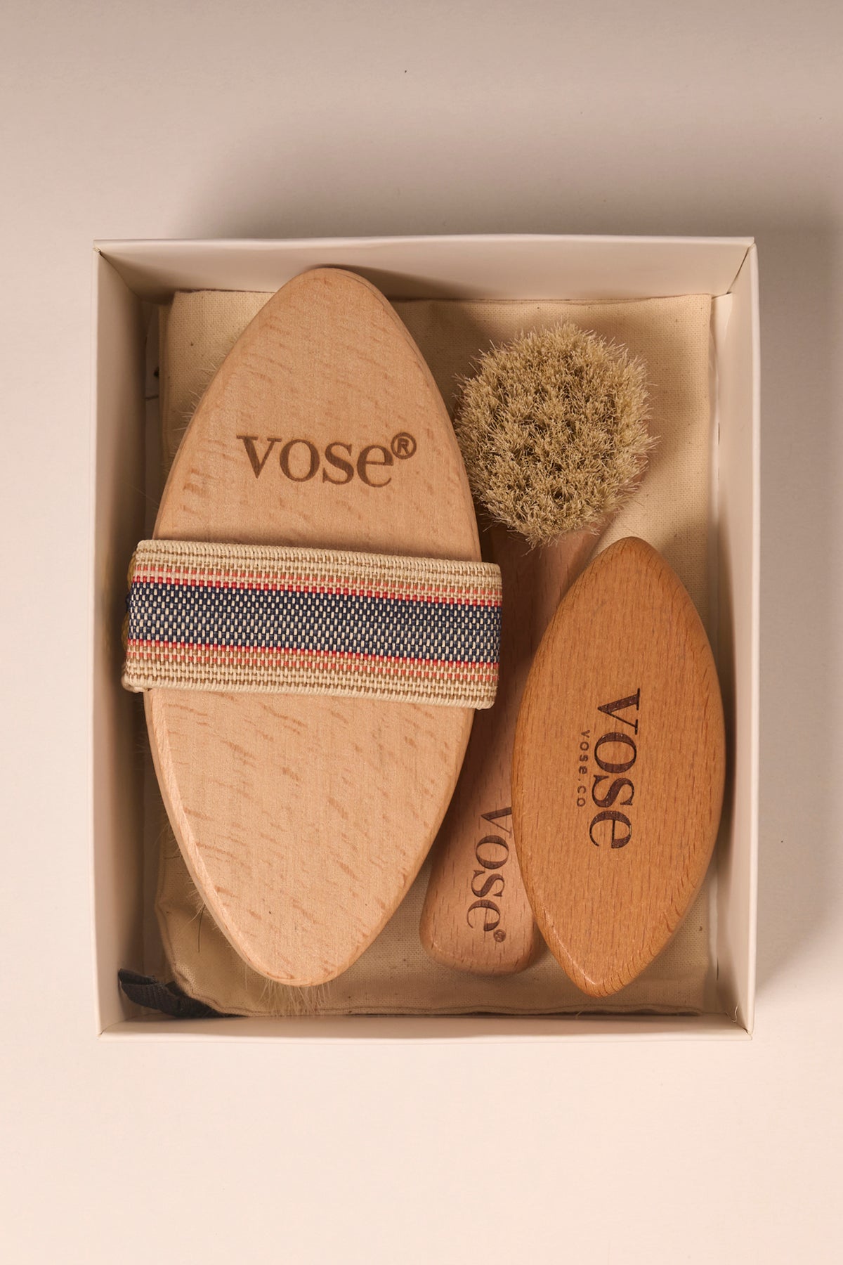 Set of 3 Natural Horse Hair Cellulite Brush (Magnolia) + Face Brush + Nail Brush