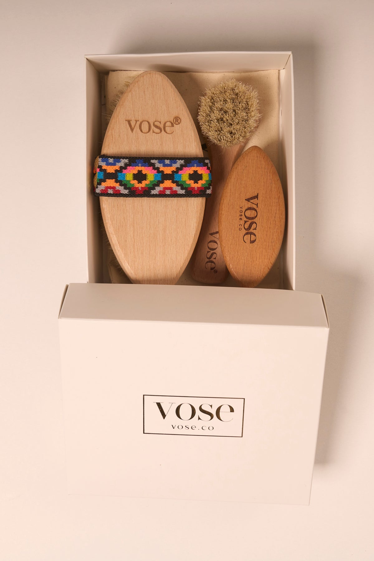 Set of 3 Natural Horse Hair Cellulite Brush (Tulip) + Face Brush + Nail Brush