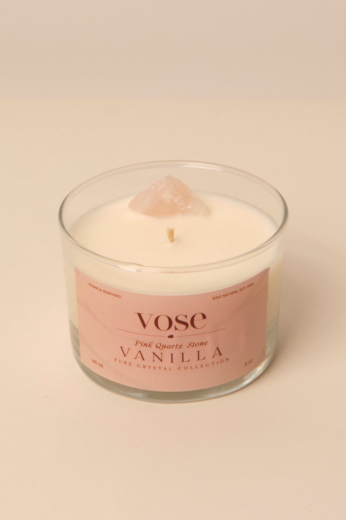 Vose Rose Quartz Stone Vanilla Scented Natural Soy Candle