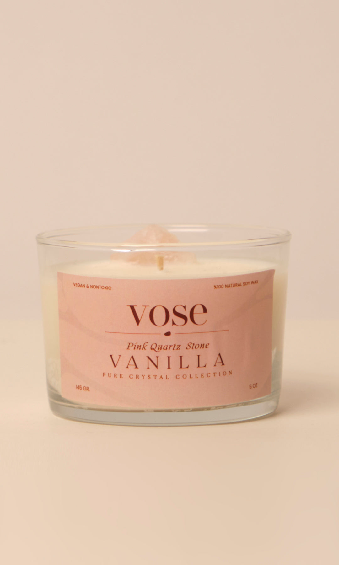 Vose Rose Quartz Stone Vanilla Scented Natural Soy Candle