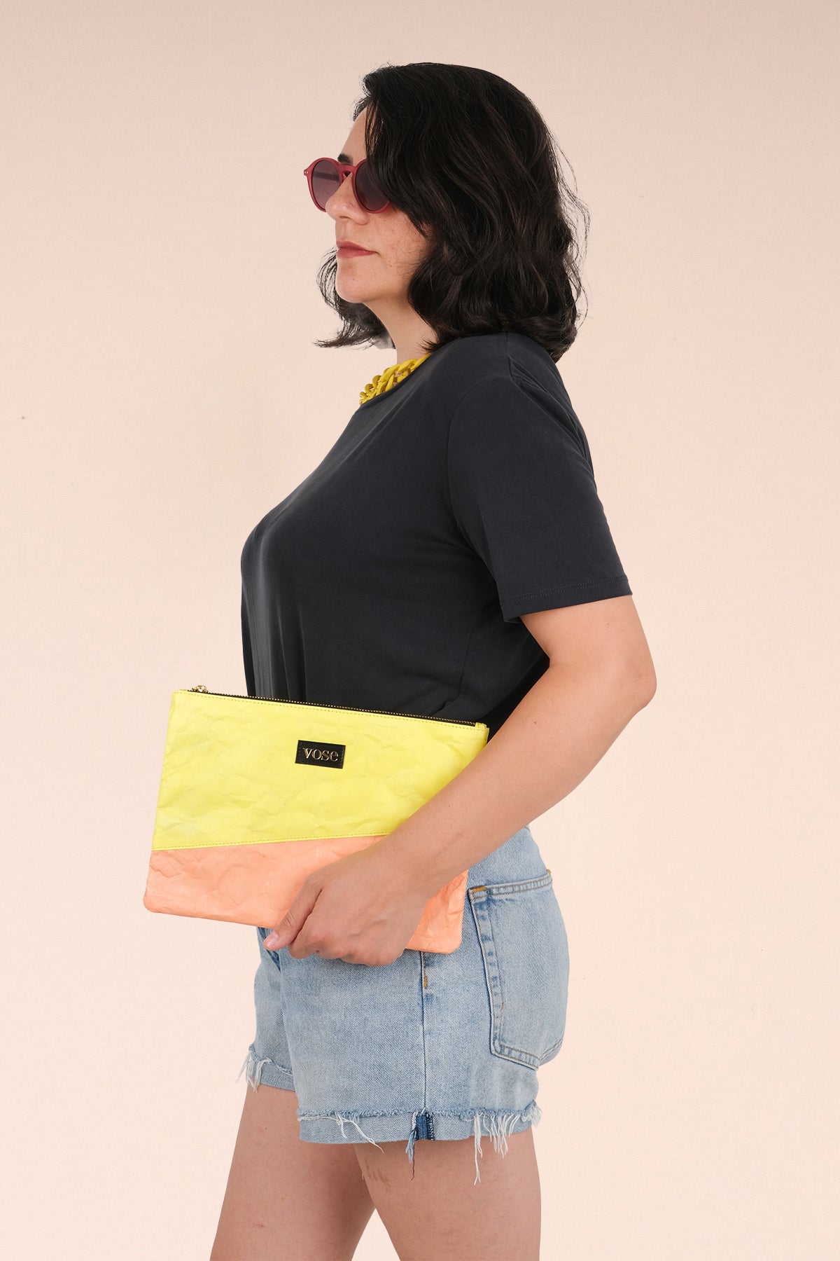 Çevre Dostu ve Dayanıklı Clutch Çantası Sarı  Somon