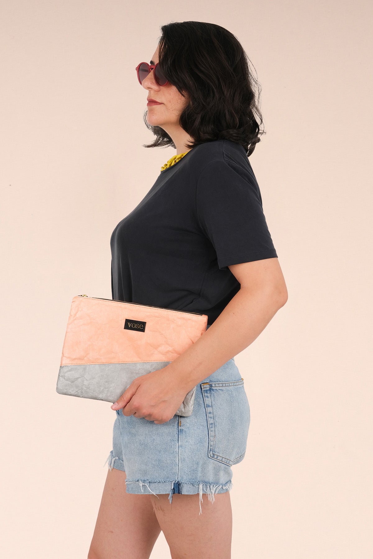 Çevre Dostu ve Dayanıklı Clutch Çantası - Somon & Gri